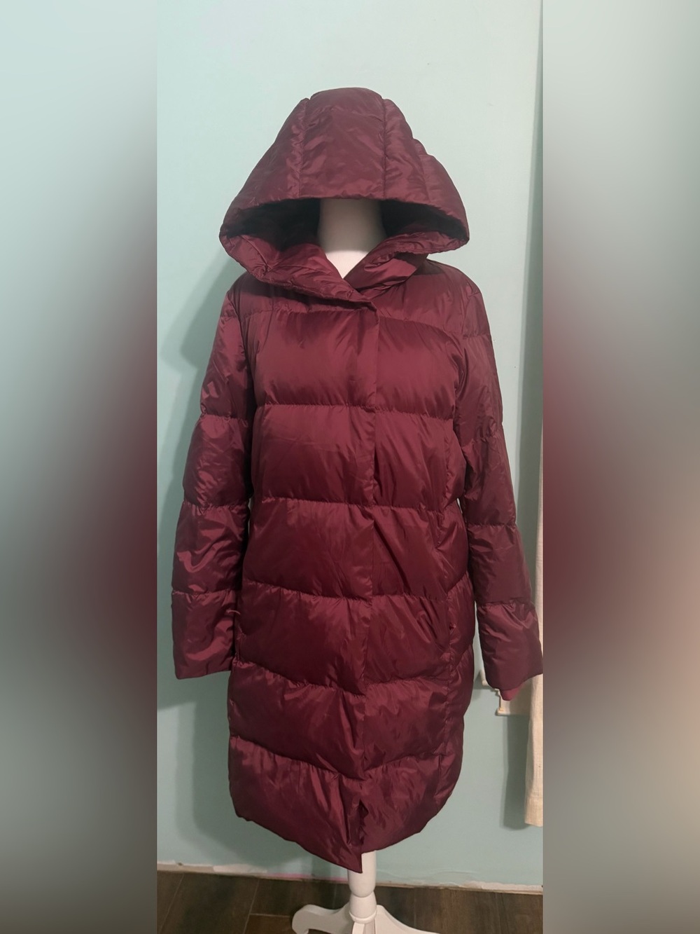 Lands' End Womens Hooded Wrap Quilted Down Puffer Coat Jacket Burgundy Sz L